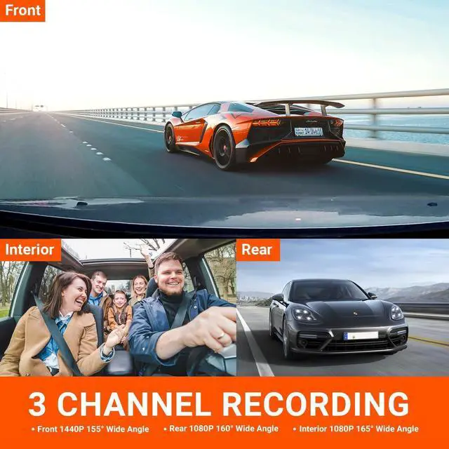 Alt view image 2 of 7 - VANTRUE N4 3 Channel Dash Cam, 4K+1080P Dual Channel, 1440P+1440P+1080P Front Inside Rear Three Way Triple Car Dash Camera, IR Night Vision, Capacitor, 24 Hours Parking Mode, Support 256GB Max