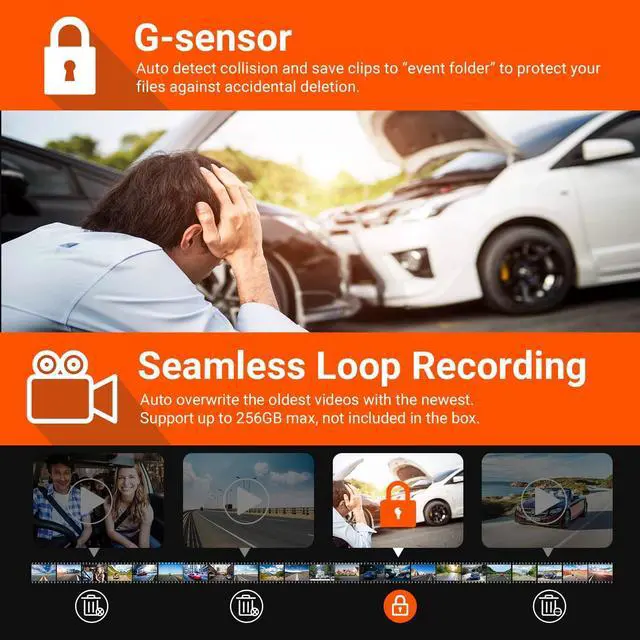 Alt view image 7 of 7 - VANTRUE N4 3 Channel Dash Cam, 4K+1080P Dual Channel, 1440P+1440P+1080P Front Inside Rear Three Way Triple Car Dash Camera, IR Night Vision, Capacitor, 24 Hours Parking Mode, Support 256GB Max