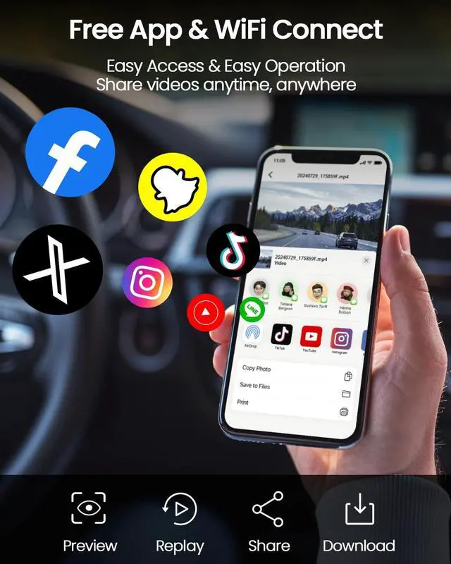 Alt view image 3 of 7 - IIWEY 4K Dash Cam Front and Rear for Cars, Dual UHD Camera with WiFi, Free 64GB Card, 3.16" IPS, G-Sensor, Parking Mode, Loop Recording, WDR