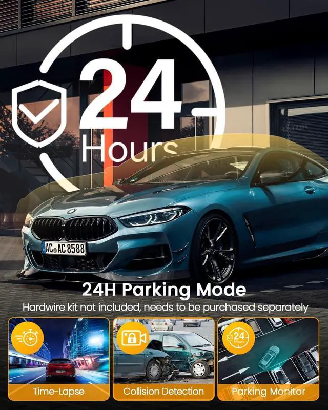 Alt view image 4 of 7 - IIWEY 4K Dash Cam Front and Rear for Cars, Dual UHD Camera with WiFi, Free 64GB Card, 3.16" IPS, G-Sensor, Parking Mode, Loop Recording, WDR