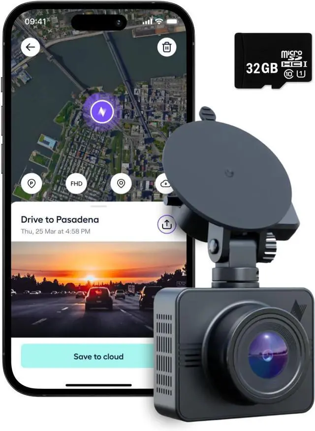 Main image of Nexar Beam GPS Dash Cam - Dash Camera for Cars with 32GB SD Card Included Unlimited Cloud Storage 24H Parking Mode Dash Cam for Cars. Wireless Car Camera with 1-Year Nexar Classic App Subscription