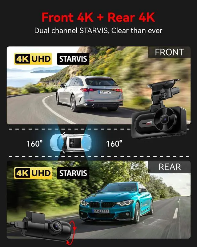 Alt view image 2 of 7 - IIWEY 4K+4K Dash Cam Front and Rear, Dual STARVIS w/HDR, 5G WiFi-6 (up to 20MB/s) with App, 128G SD Card Included, GPS, Dash Camera for Cars with 24/7 Parking Mode, 3.18 Inch IPS, 170° Wide Angle