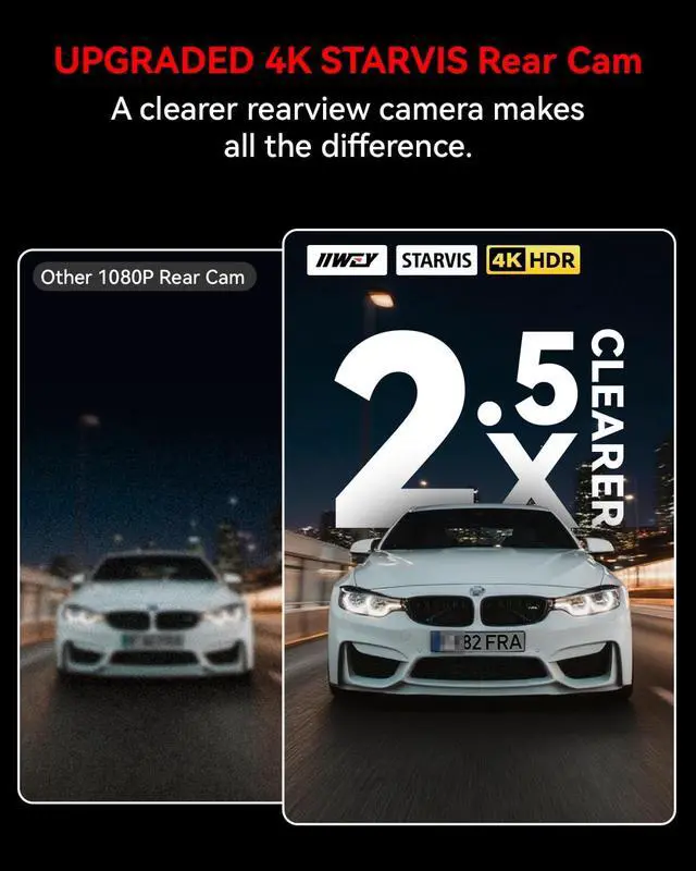 Alt view image 5 of 7 - IIWEY 4K+4K Dash Cam Front and Rear, Dual STARVIS w/HDR, 5G WiFi-6 (up to 20MB/s) with App, 128G SD Card Included, GPS, Dash Camera for Cars with 24/7 Parking Mode, 3.18 Inch IPS, 170° Wide Angle