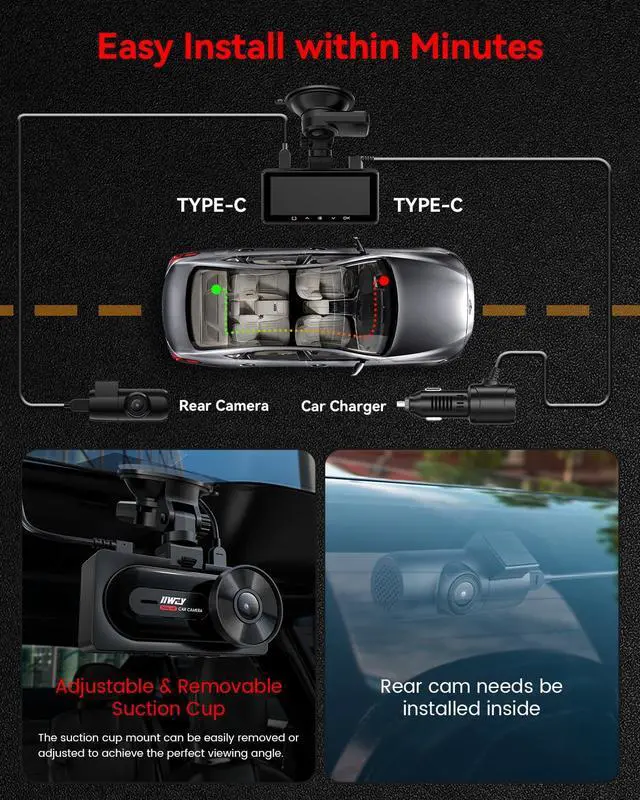 Alt view image 7 of 7 - IIWEY 4K+4K Dash Cam Front and Rear, Dual STARVIS w/HDR, 5G WiFi-6 (up to 20MB/s) with App, 128G SD Card Included, GPS, Dash Camera for Cars with 24/7 Parking Mode, 3.18 Inch IPS, 170° Wide Angle