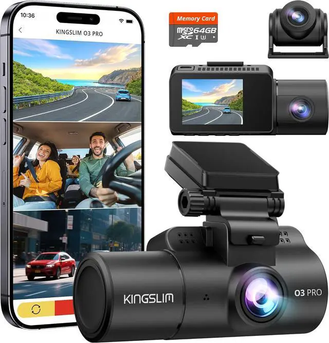 Main image of Dash Cam Front and Rear Inside, 3-Channel 2.5K FHD Dash Camera for Cars with 2" Screen, Wireless Dashcam with 5GHz WiFi, 64GB Card, Car Camera Front and Back, Auto IR Night Vision, HDR, G-Sensor