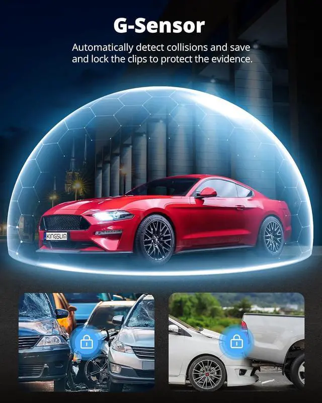 Alt view image 5 of 7 - Dash Cam Front and Rear Inside, 3-Channel 2.5K FHD Dash Camera for Cars with 2" Screen, Wireless Dashcam with 5GHz WiFi, 64GB Card, Car Camera Front and Back, Auto IR Night Vision, HDR, G-Sensor