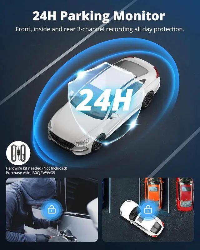 Alt view image 6 of 7 - Dash Cam Front and Rear Inside, 3-Channel 2.5K FHD Dash Camera for Cars with 2" Screen, Wireless Dashcam with 5GHz WiFi, 64GB Card, Car Camera Front and Back, Auto IR Night Vision, HDR, G-Sensor