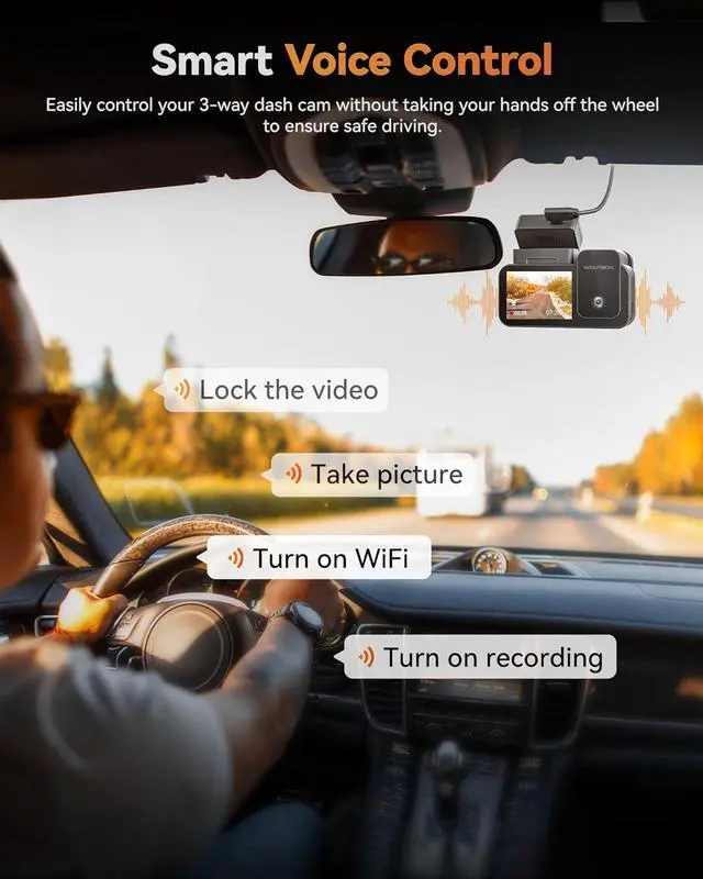 Alt view image 6 of 6 - WOLFBOX X5 3 Channel 4K HDR Dash Cam, STARVIS 2 IMX678 Night Vision, 4K+2.5K+1080P Front and Rear Inside Car Camera with 128GB Card and GPS, Support Voice Control, Touch Screen and 5.8GHz WiFi