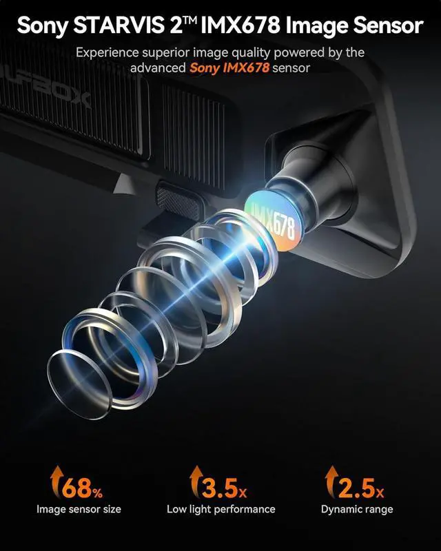 Alt view image 3 of 6 - WOLFBOX G900 PRO Mirror Dash Cam with STARVIS 2 IMX678, 12 inches Rear View Mirror Camera with Front 4K and Rear 2.5K, Included 128GB Card, Voice Control, 5.8GHz WiFi, Loop Recording, G-Sensor & GPS