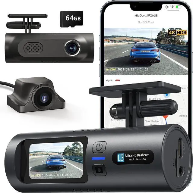 Main image of 4K Dual Dash Cam Front and Rear 4K/1080P Full HD Dash Camera for Cars, 5G Wi-Fi & App Control car Camera with Night Vision, 170°Wide Angle, WDR, 24H Parking Mode, Free 64GB Card Included