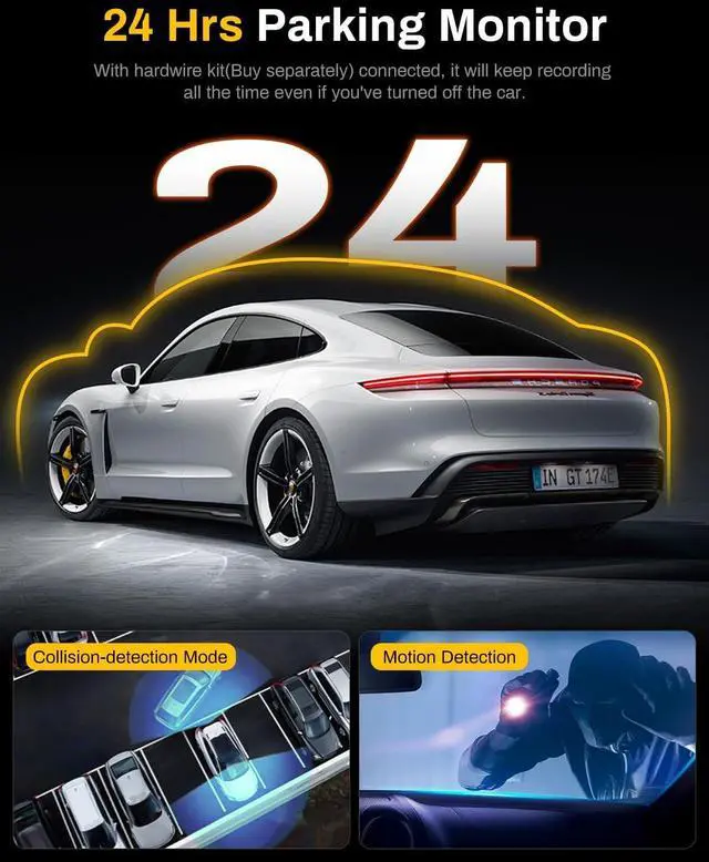 Alt view image 5 of 6 - 4K Dual Dash Cam Front and Rear 4K/1080P Full HD Dash Camera for Cars, 5G Wi-Fi & App Control car Camera with Night Vision, 170°Wide Angle, WDR, 24H Parking Mode, Free 64GB Card Included