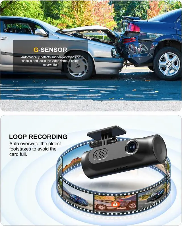 Alt view image 6 of 6 - 4K Dual Dash Cam Front and Rear 4K/1080P Full HD Dash Camera for Cars, 5G Wi-Fi & App Control car Camera with Night Vision, 170°Wide Angle, WDR, 24H Parking Mode, Free 64GB Card Included