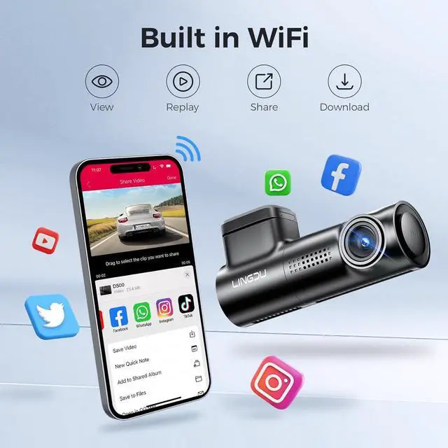 Alt view image 3 of 7 - D500 Smart Dash Cam for Cars, 4K Front Dash Cam with WiFi&GPS, 0.96" LCD Display Car Camera, Night Vision, WDR, Parking Mode, Loop Recording, G-Sensor, 150° Wide Angle
