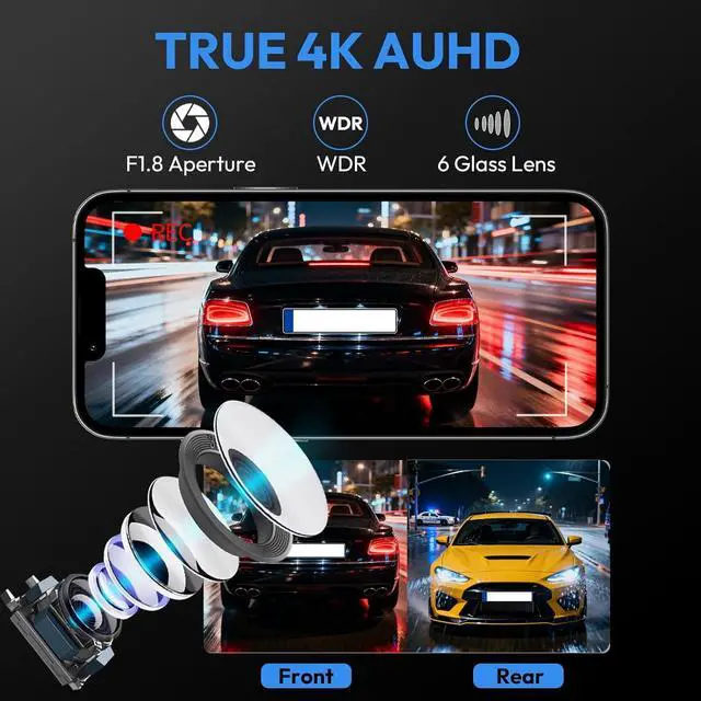 Alt view image 7 of 7 - Front 4K & Rear 1080P Dash Cam for 2022 2023 2024 2025 Toyota RAV4 LE Limited SE Adventure XLE XSE (Model B)(with Vent Hole),OEM-Style,Loop Recording,Easy Installation,WiFi & App,128G Card