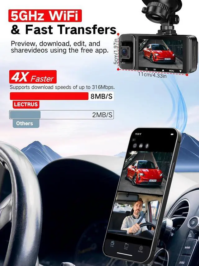 Alt view image 4 of 7 - 3 Channel 4k Dash Cam Front and Rear and Inside, Car Mount Dash Camera with WiFi, 64GB Card, Night Vision, App Control, Loop Recording, G-Sensor, 24h Parking Mode, 3" IPS Screen