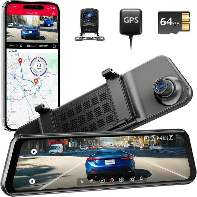 Main image of 12" Mirror Dash Cam, 4K UHD Front and 2.5K Rear View Dash Camera for Car, with ADAS BSD LCA Smart Mode, GPS, G-Sensor, Loop Recording, Parking Monitor, Voice Control, 5.8GHz WiFi