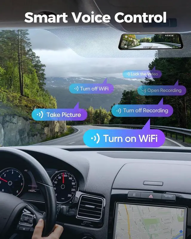 Alt view image 4 of 7 - 12" Mirror Dash Cam, 4K UHD Front and 2.5K Rear View Dash Camera for Car, with ADAS BSD LCA Smart Mode, GPS, G-Sensor, Loop Recording, Parking Monitor, Voice Control, 5.8GHz WiFi