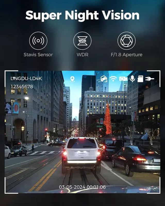 Alt view image 6 of 7 - 12" Mirror Dash Cam, 4K UHD Front and 2.5K Rear View Dash Camera for Car, with ADAS BSD LCA Smart Mode, GPS, G-Sensor, Loop Recording, Parking Monitor, Voice Control, 5.8GHz WiFi