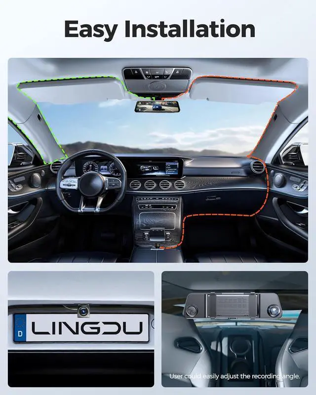 Alt view image 7 of 7 - 12" Mirror Dash Cam, 4K UHD Front and 2.5K Rear View Dash Camera for Car, with ADAS BSD LCA Smart Mode, GPS, G-Sensor, Loop Recording, Parking Monitor, Voice Control, 5.8GHz WiFi