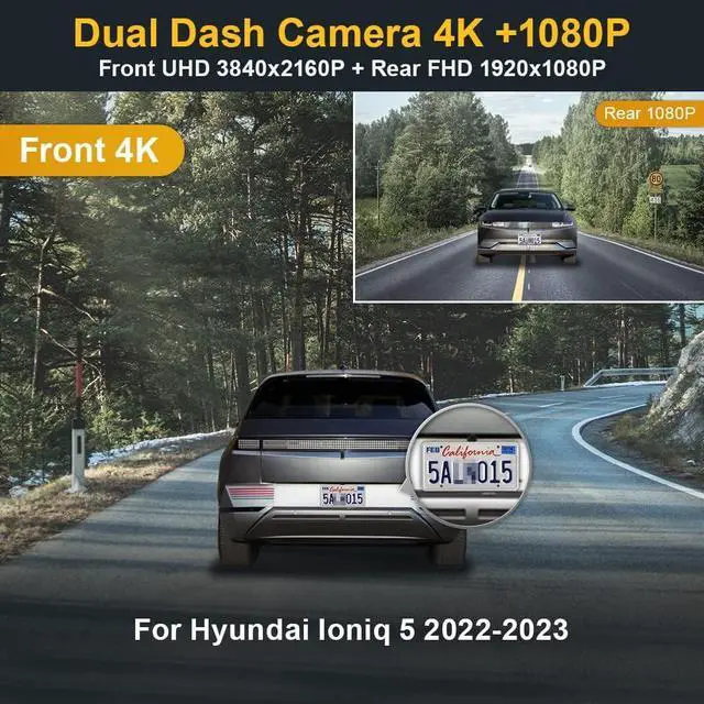 Alt view image 4 of 7 - Fitcamx Dual 4K+Rear 1080P Dash Cam Adapts for Hyundai IONIQ 5 2022-2024 (6 Vents) SE Standard Range SEL Limited, OEM Look, WiFi & APP, 2 Way HD Video, Loop Recording G-Sensor, Easy to Set, 128GB Card