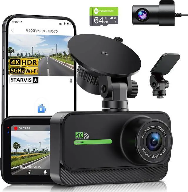 Main image of GMAIPOP Dash Cam Front and Rear,4K+2K Dash Camera for Cars with STARVIS Sensor,Built in 5GHz Wi-Fi, Free 64GB Card Included, Dual Dashbord Dashcam,Night Vision,Emergency Lock, Parking Mode