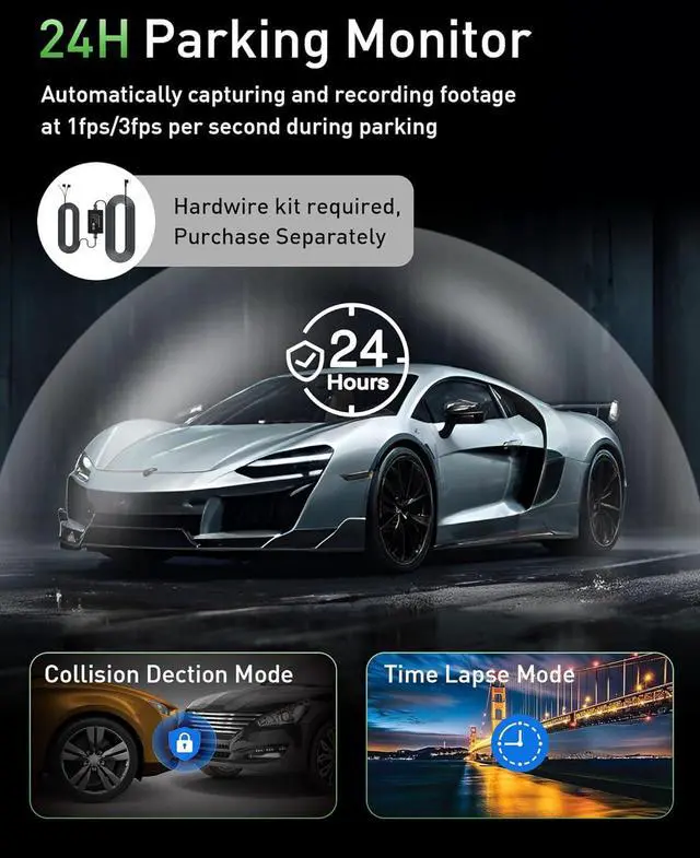 Alt view image 6 of 7 - GMAIPOP Dash Cam Front and Rear,4K+2K Dash Camera for Cars with STARVIS Sensor,Built in 5GHz Wi-Fi, Free 64GB Card Included, Dual Dashbord Dashcam,Night Vision,Emergency Lock, Parking Mode