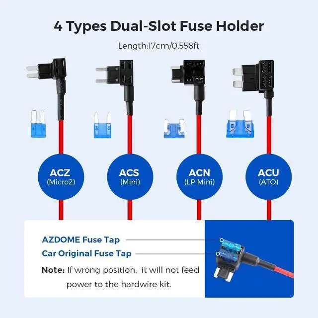 Alt view image 5 of 7 - AZDOME 3-Lead ACC Hardwire Kit Type-C USB Port for M550 M01Pro PG17 GS63HPro DashCam, 12ft with Fuse Kit, Dash Camera 24H Parking Monitor, Convert 12V-24V to Output 5V/2.5A Max, Low Voltage Protection