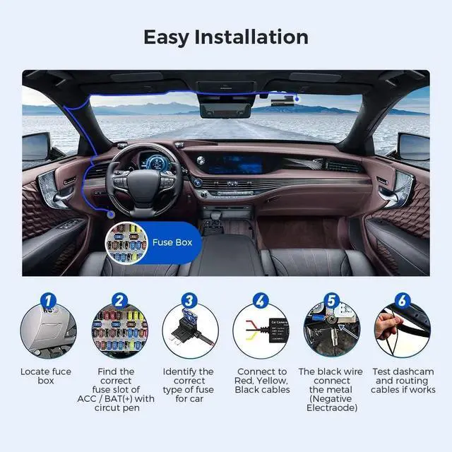 Alt view image 7 of 7 - AZDOME 3-Lead ACC Hardwire Kit Type-C USB Port for M550 M01Pro PG17 GS63HPro DashCam, 12ft with Fuse Kit, Dash Camera 24H Parking Monitor, Convert 12V-24V to Output 5V/2.5A Max, Low Voltage Protection