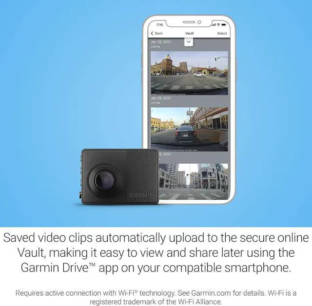 Alt view image 5 of 6 - Garmin Dash Cam 67W, 1440p, 180-degree FOV, Remotely Monitor Your Vehicle and Signature Series Cloth
