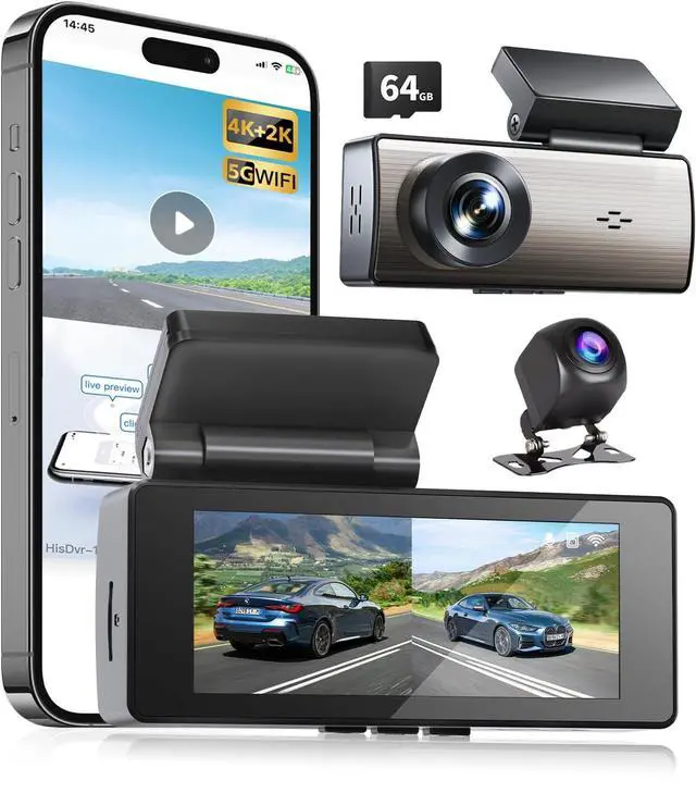 Main image of 4K+2K Car Dash Cam Front and Rear, 2 Channel Dual Dash Camera 64G Card, Advanced Star-Level Night Vision,24H Parking Mode,Loop Recording,G-Sensors,3.16" Screen, 5GHz WiFi & APP Control