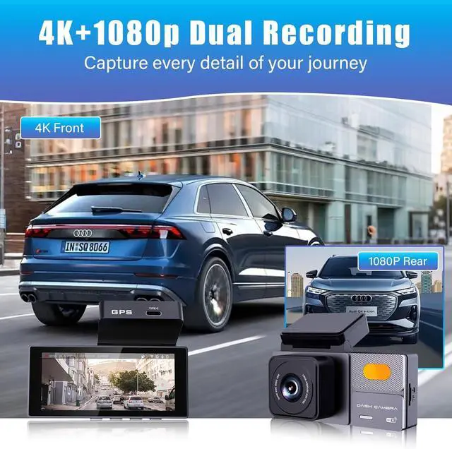 Alt view image 2 of 7 - K03 On-Dash Cameras - Front and Rear Dash Cam for Cars, 4K Dual DashCam, Wireless Dash Camera with HDR Night Vision, GPS, Voice Control, Remote Live View - Best Rated Car Camera 2024