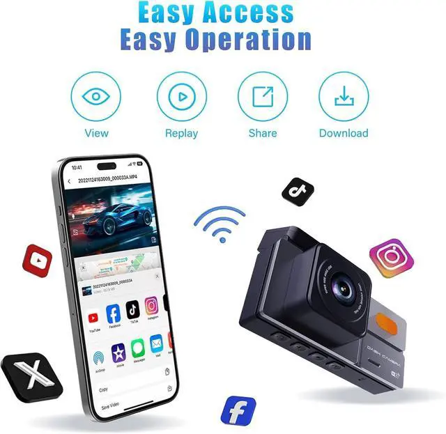 Alt view image 5 of 7 - K03 On-Dash Cameras - Front and Rear Dash Cam for Cars, 4K Dual DashCam, Wireless Dash Camera with HDR Night Vision, GPS, Voice Control, Remote Live View - Best Rated Car Camera 2024