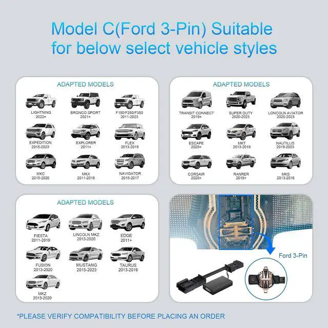 Alt view image 6 of 7 - Dashcam Power Adapter Custom for Ford 3 Pin (Model C) for F150 F250/350 Mustang Explorer Lincoln Various Models, Connect Rainfall Sensor (Hidden)