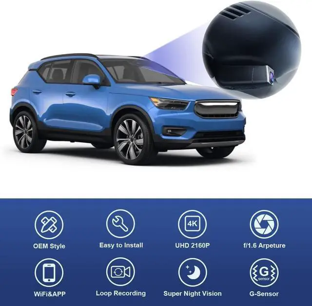 Alt view image 3 of 7 - Fitcamx 4K Dash Cam Suitable for Volvo XC40 & XC40 Recharge B4 B5 T4 T5 P8 (Model B), Integrated OEM Look, Ultra HD 2160P Video, Loop Recording, Built-in WiFi & APP, G-Sensor, Plug&Play, 64GB Card