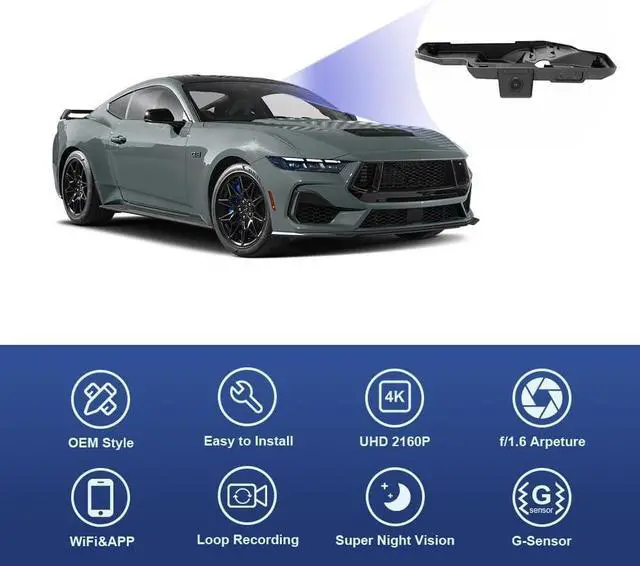 Alt view image 3 of 6 - Fitcamx 4K Dash Cam Compatible with Ford Mustang 2024 2025 Ecoboost GT Premium Dark Horse, Integrated OEM Look, UHD 2160P Video, Loop Recording, Built-in WiFi & APP, G-Sensor, Plug & Play, 64GB Card