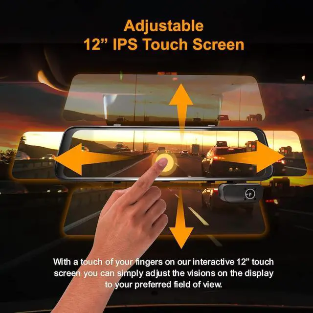 Alt view image 4 of 6 - M3 3-Channel 1080p Mirror Dash Cam - GPS, 12" IPS Touch Screen, Night Vision, Parking Monitor, Stream Media, Auto-Backup for Car, Truck & Taxi