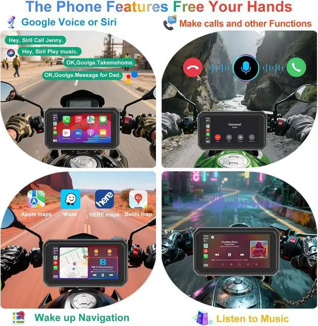 Alt view image 3 of 7 - MT600 Pro Motorcycle Dash Cam, Quick-Release Magnetic Mount, Motorcycle Carplay & Android Auto GPS Navigation for Motorbike, Dual HD 1080P Camera, TPMS, 6" IP67 Waterproof Touchscreen, Siri