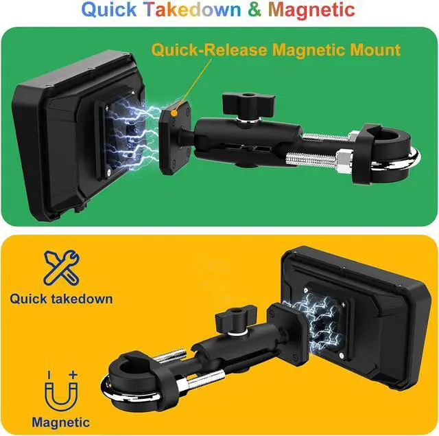 Alt view image 7 of 7 - MT600 Pro Motorcycle Dash Cam, Quick-Release Magnetic Mount, Motorcycle Carplay & Android Auto GPS Navigation for Motorbike, Dual HD 1080P Camera, TPMS, 6" IP67 Waterproof Touchscreen, Siri
