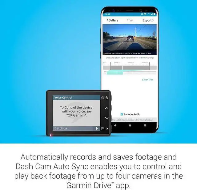 Alt view image 3 of 5 - Garmin Dash Cam 56, Wide 140-Degree Field of View in 1440P HD, 2" LCD Screen and Voice Control, Very Compact with Automatic Incident Detection and Recording