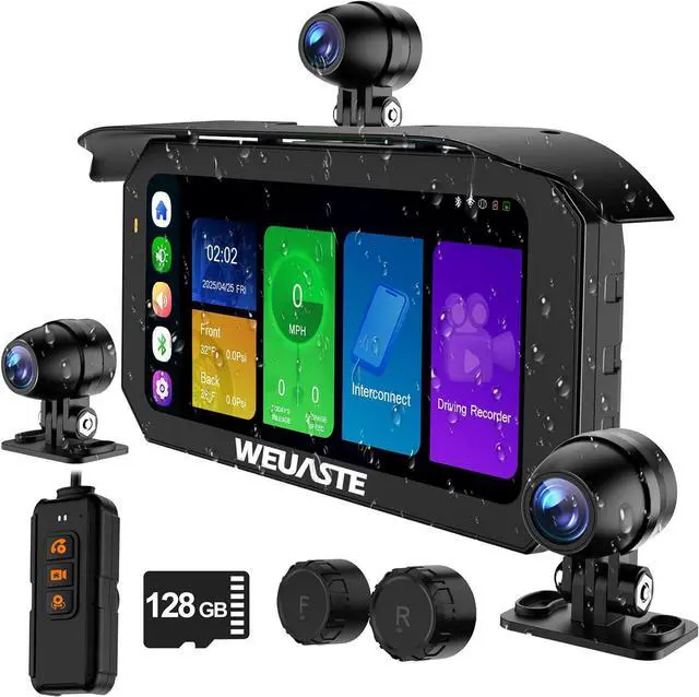 Main image of MT92C 6.25" Motorcycle Carplay Screen, HD 1080P Dual Motorcycle Dash Cam + Third Person Perspective Camera, Moto TPMS, Wireless Car Play/Android Auto/HiCar, Motos Metal Anti-Theft Bracket