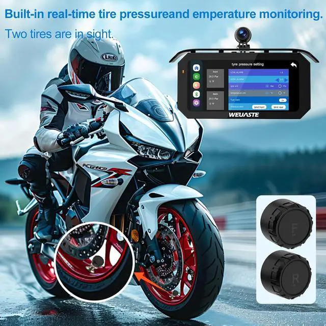 Alt view image 5 of 7 - MT92C 6.25" Motorcycle Carplay Screen, HD 1080P Dual Motorcycle Dash Cam + Third Person Perspective Camera, Moto TPMS, Wireless Car Play/Android Auto/HiCar, Motos Metal Anti-Theft Bracket