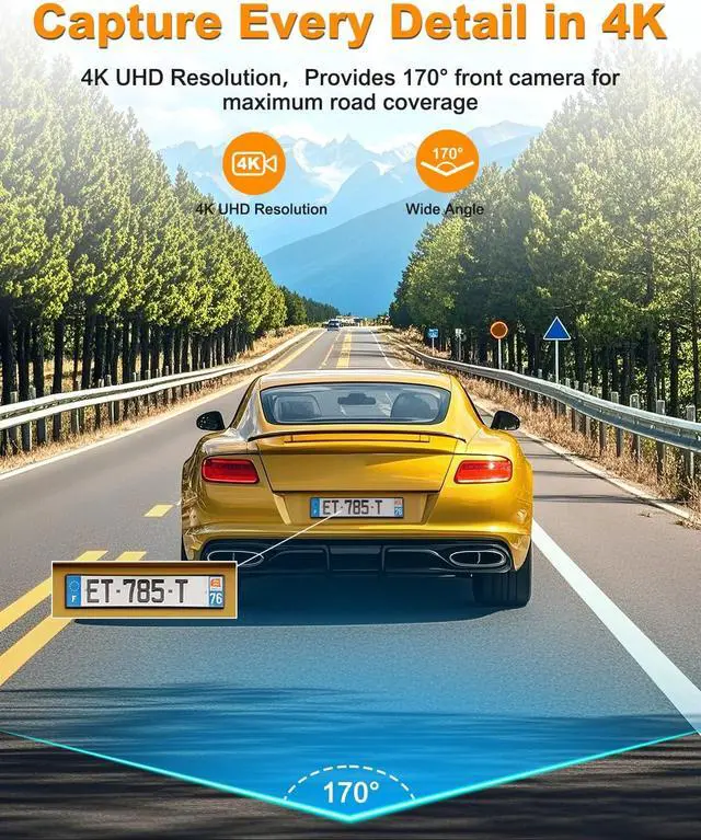 Alt view image 4 of 7 - Dash Cam Front 4K, Built-in 5GHz WiFi with CPL, Car Camera Dashcam with UHD 2160P, 64GB Card, 24H Parking Monitor, Super Night Vision, WDR, G-Sensor, App Control, 170° Wide Angle, Support 256GB Max