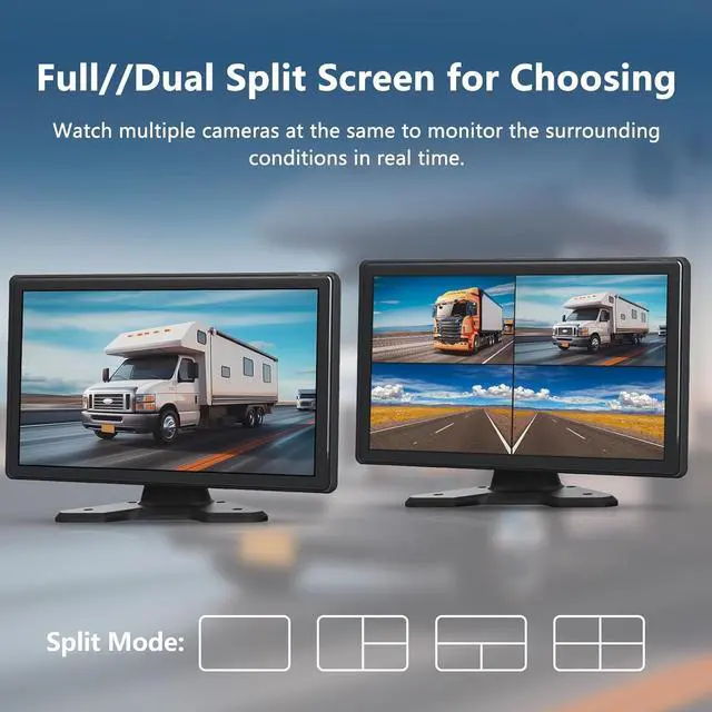 Alt view image 6 of 6 - 4 Channel Backup Camera System,Touchable 10.26 inch Monitor with DVR Stereo, 64GB Card, IP69 Waterproof, Nightvision 1080P Backup Camera for RV/Truck/Trailer Pickup,Rear Side Front Wired System