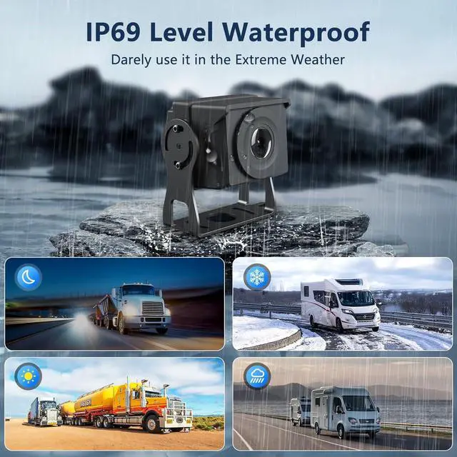 Alt view image 5 of 6 - 4 Channel Backup Camera System,Touchable 10.26 inch Monitor with DVR Stereo, 64GB Card, IP69 Waterproof, Nightvision 1080P Backup Camera for RV/Truck/Trailer Pickup,Rear Side Front Wired System