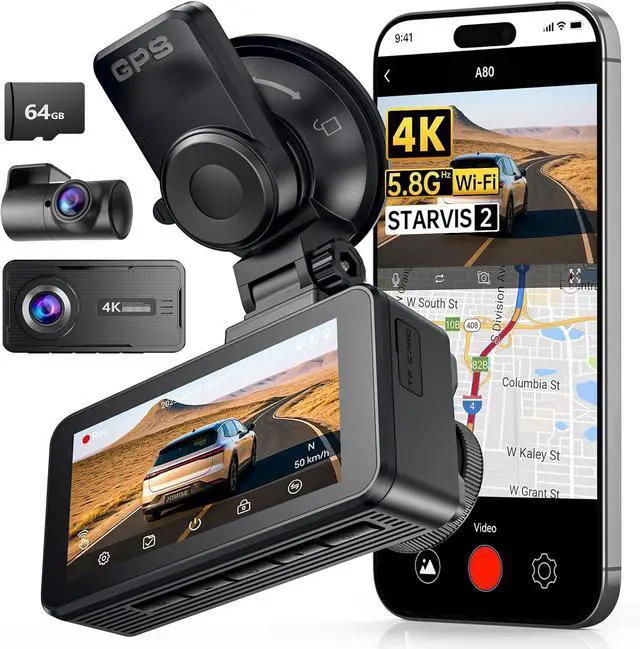 Main image of JOMISE 4K Dash Cam,5G WiFi Car Camera Built-in GPS,4K+1080P Dash Cam Front and Rear Inside,170° Wide Angle dashcam,24H Parking Mode with Loop Recording, Night Vision, 64GB Card,3-Inch Screen,Max 256GB