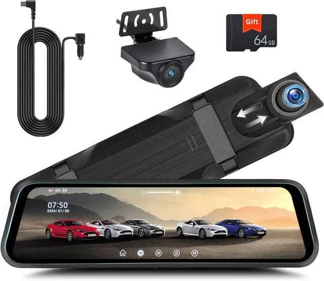 Main image of Rear View Mirror Camera, Mirror Dash Cam for Car 1080P Front & Rear Mirror Cameras 9.66 Inch HD IPS Full Touch Screen 64G Card Night Vision Motion Detection Loop Recording 24H Parking Monitor G-Sensor