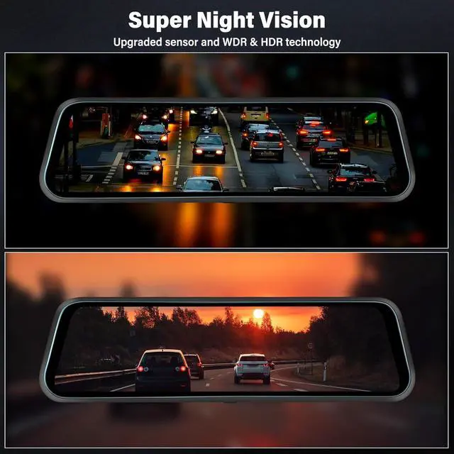 Alt view image 3 of 7 - Rear View Mirror Camera, Mirror Dash Cam for Car 1080P Front & Rear Mirror Cameras 9.66 Inch HD IPS Full Touch Screen 64G Card Night Vision Motion Detection Loop Recording 24H Parking Monitor G-Sensor