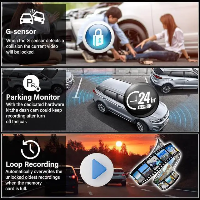 Alt view image 5 of 7 - Rear View Mirror Camera, Mirror Dash Cam for Car 1080P Front & Rear Mirror Cameras 9.66 Inch HD IPS Full Touch Screen 64G Card Night Vision Motion Detection Loop Recording 24H Parking Monitor G-Sensor