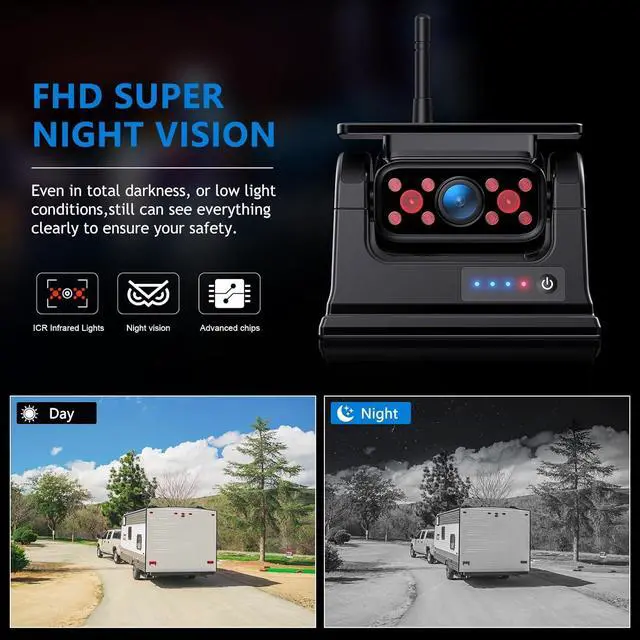 Alt view image 5 of 6 - WiFi Magnetic Solar Wireless Backup Camera, 10500mAh Rechargeable 1080P Rear View Camera for Truck RV Trailer Car, DVR Recording Night Vision IP69 Waterproof, App for Phone iOS Android AP1 DVKNM