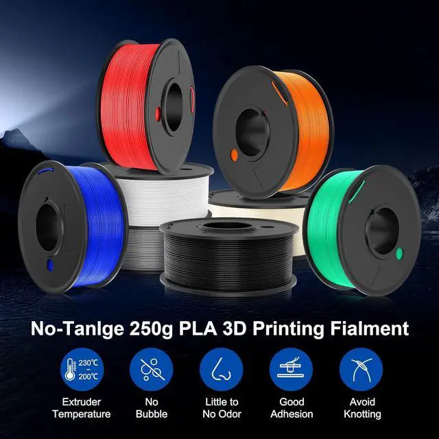 Alt view image 4 of 7 - SUNLU 250g PLA Filament 1.75mm Bundle,3D Printer Filament Bundle Multicolor, Neatly Wound PLA Filament, Individually Vacuum Packed,250g Spool,8 Rolls,Black+White+Grey+Transparent+Red+Blue+Orange+Green